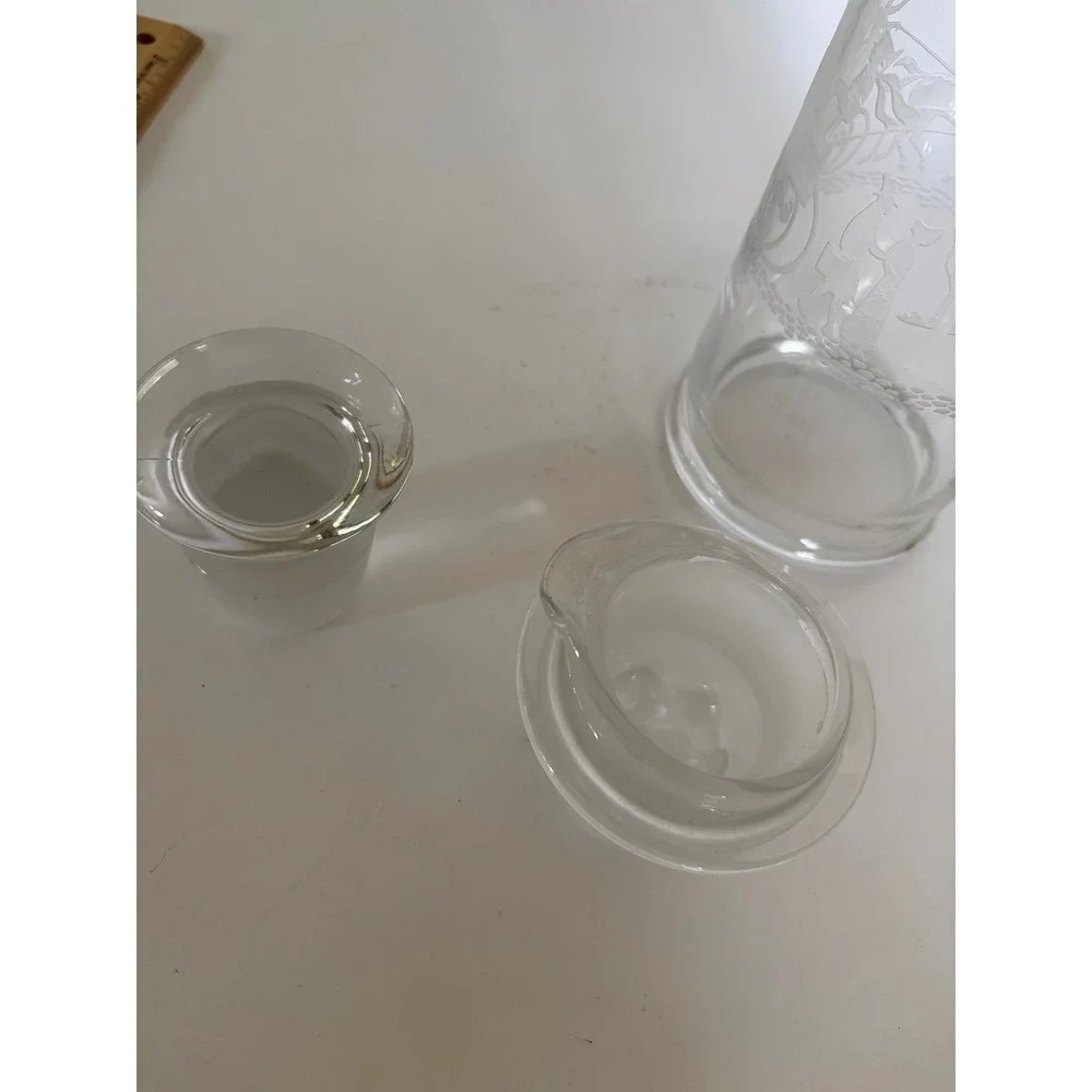Etched Cut Heisey Glass Cocktail Shaker Stagecoach Inn Pitcher 3 Pieces